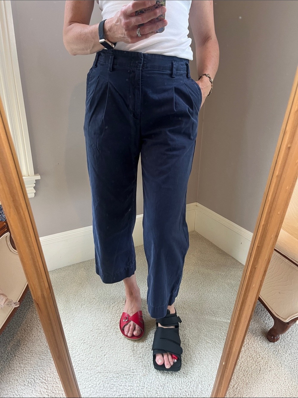 J. Crew Navy Chino Pleated Cropped Pants